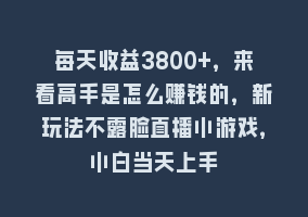 每天收益3800+，来看高手是怎么赚钱的，新玩法不露脸直播小游戏，小白当天上手868网课-868网课系统868网课系统