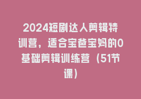 2024短剧达人剪辑特训营，适合宝爸宝妈的0基础剪辑训练营（51节课）868网课-868网课系统868网课系统