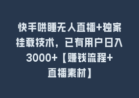 快手哄睡无人直播+独家挂载技术，已有用户日入3000+【赚钱流程+直播素材】868网课-868网课系统868网课系统