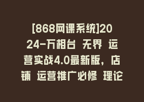 [868网课系统]2024-万相台 无界 运营实战4.0最新版，店铺 运营推广必修 理论+实操868网课-868网课系统868网课系统