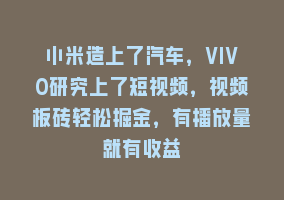 小米造上了汽车，VIVO研究上了短视频，视频板砖轻松掘金，有播放量就有收益868网课-868网课系统868网课系统