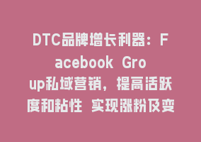 DTC品牌增长利器：Facebook Group私域营销，提高活跃度和粘性 实现涨粉及变现868网课-868网课系统868网课系统