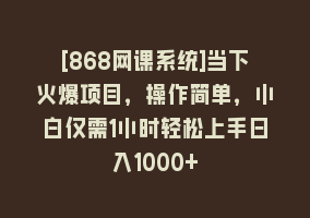 [868网课系统]当下火爆项目，操作简单，小白仅需1小时轻松上手日入1000+868网课-868网课系统868网课系统