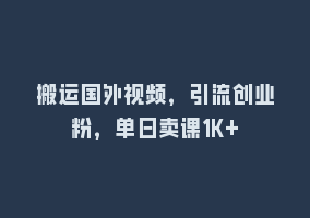 搬运国外视频，引流创业粉，单日卖课1K+868网课-868网课系统868网课系统