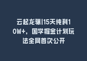 云起龙骧|15天纯利10W+，国学掘金计划玩法全网首次公开868网课-868网课系统868网课系统