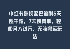 小红书影视泥巴追剧5天涨千粉，7天接商单，轻松月入过万，无脑搬运玩法868网课-868网课系统868网课系统