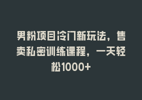 男粉项目冷门新玩法，售卖私密训练课程，一天轻松1000+868网课-868网课系统868网课系统