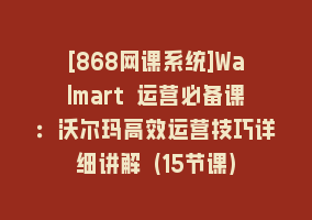 [868网课系统]Walmart 运营必备课：沃尔玛高效运营技巧详细讲解 (15节课)868网课-868网课系统868网课系统