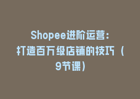 Shopee进阶运营：打造百万级店铺的技巧（9节课）868网课-868网课系统868网课系统