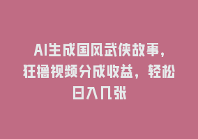 AI生成国风武侠故事，狂撸视频分成收益，轻松日入几张868网课-868网课系统868网课系统