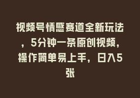 视频号情感赛道全新玩法，5分钟一条原创视频，操作简单易上手，日入5张868网课-868网课系统868网课系统