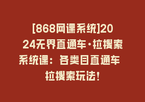 [868网课系统]2024无界直通车·拉搜索系统课：各类目直通车 拉搜索玩法！868网课-868网课系统868网课系统