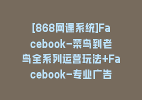 [868网课系统]Facebook-菜鸟到老鸟全系列运营玩法+Facebook-专业广告投放全系列课程868网课-868网课系统868网课系统