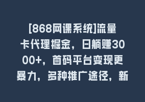 [868网课系统]流量卡代理掘金，日躺赚3000+，首码平台变现更暴力，多种推广途径，新…868网课-868网课系统868网课系统