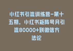 小红书引流训练营-第十五期，小红书矩阵号月引流80000+到微信方法论868网课-868网课系统868网课系统