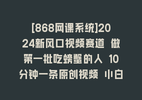 [868网课系统]2024新风口视频赛道 做第一批吃螃蟹的人 10分钟一条原创视频 小白无脑操作1868网课-868网课系统868网课系统