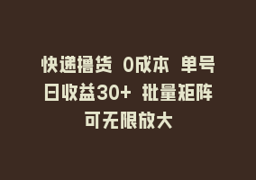 快递撸货 0成本 单号日收益30+ 批量矩阵可无限放大868网课-868网课系统868网课系统