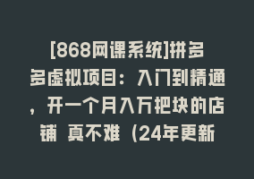 [868网课系统]拼多多虚拟项目：入门到精通，开一个月入万把块的店铺 真不难（24年更新）868网课-868网课系统868网课系统