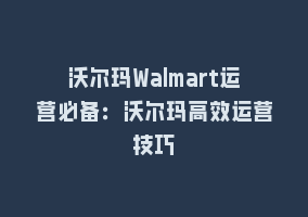 沃尔玛Walmart运营必备：沃尔玛高效运营技巧868网课-868网课系统868网课系统