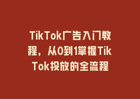 TikTok广告入门教程，从0到1掌握TikTok投放的全流程868网课-868网课系统868网课系统