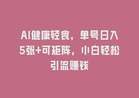 AI健康轻食，单号日入5张+可矩阵，小白轻松引流赚钱868网课-868网课系统868网课系统