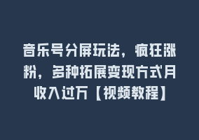 音乐号分屏玩法，疯狂涨粉，多种拓展变现方式月收入过万【视频教程】868网课-868网课系统868网课系统