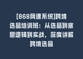 [868网课系统]跨境选品培训班：从选品到底层逻辑到实战，深度讲解跨境选品868网课-868网课系统868网课系统