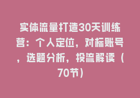 实体流量打造30天训练营：个人定位，对标账号，选题分析，投流解读（70节）868网课-868网课系统868网课系统