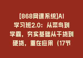 [868网课系统]AI学习班2.0：从菜鸟到学霸，夯实基础从干货到硬货，重在应用（17节课）868网课-868网课系统868网课系统