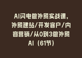 AI闪电做外贸实战课，外贸建站/开发客户/内容营销/从0到3做外贸AI（61节）868网课-868网课系统868网课系统