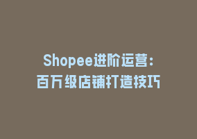 Shopee进阶运营：百万级店铺打造技巧868网课-868网课系统868网课系统