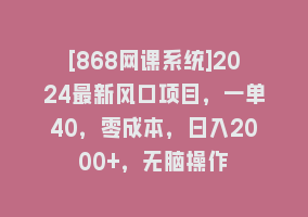 [868网课系统]2024最新风口项目，一单40，零成本，日入2000+，无脑操作868网课-868网课系统868网课系统