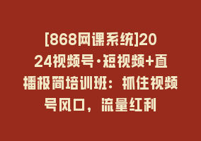 [868网课系统]2024视频号·短视频+直播极简培训班：抓住视频号风口，流量红利868网课-868网课系统868网课系统