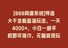 [868网课系统]寻道大千全新蓝海玩法，一天4000+，小白一部手机即可操作，无脑变现玩法！868网课-868网课系统868网课系统