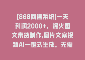 [868网课系统]一天利润2000+，爆火图文带货制作,图片文案视频AI一键式生成，无需操作868网课-868网课系统868网课系统