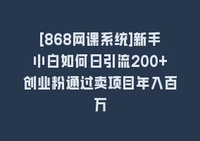 [868网课系统]新手小白如何日引流200+创业粉通过卖项目年入百万868网课-868网课系统868网课系统