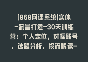 [868网课系统]实体-流量打造-30天训练营：个人定位，对标账号，选题分析，投流解读-70节868网课-868网课系统868网课系统