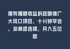 拥有睡眠收益的短剧推广大风口项目，十分钟学会，多赛道选择，月入五位数868网课-868网课系统868网课系统