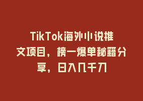 TikTok海外小说推文项目，榜一爆单秘籍分享，日入几千刀868网课-868网课系统868网课系统