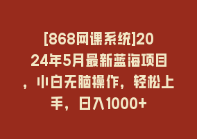 [868网课系统]2024年5月最新蓝海项目，小白无脑操作，轻松上手，日入1000+868网课-868网课系统868网课系统