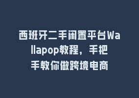 西班牙二手闲置平台Wallapop教程，手把手教你做跨境电商868网课-868网课系统868网课系统